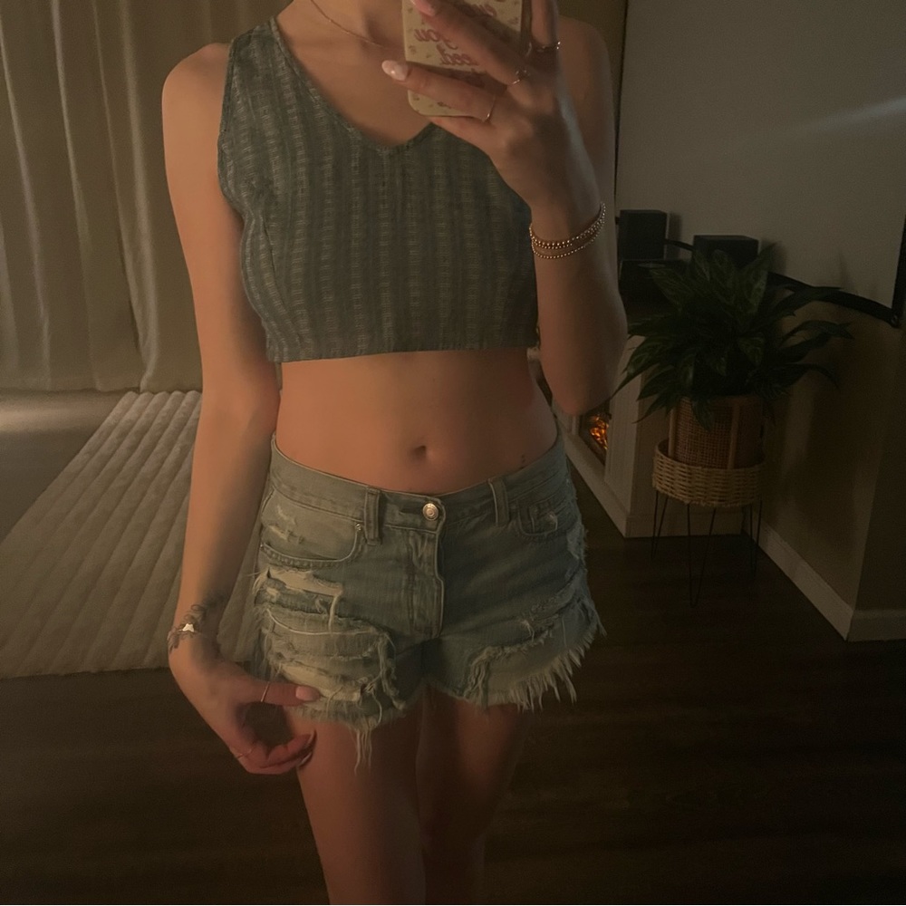 Forever21 Denim Blue Cropped Tank Top